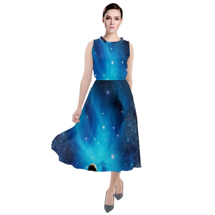 3d Universe Space Star Planet Round Neck Boho Dress