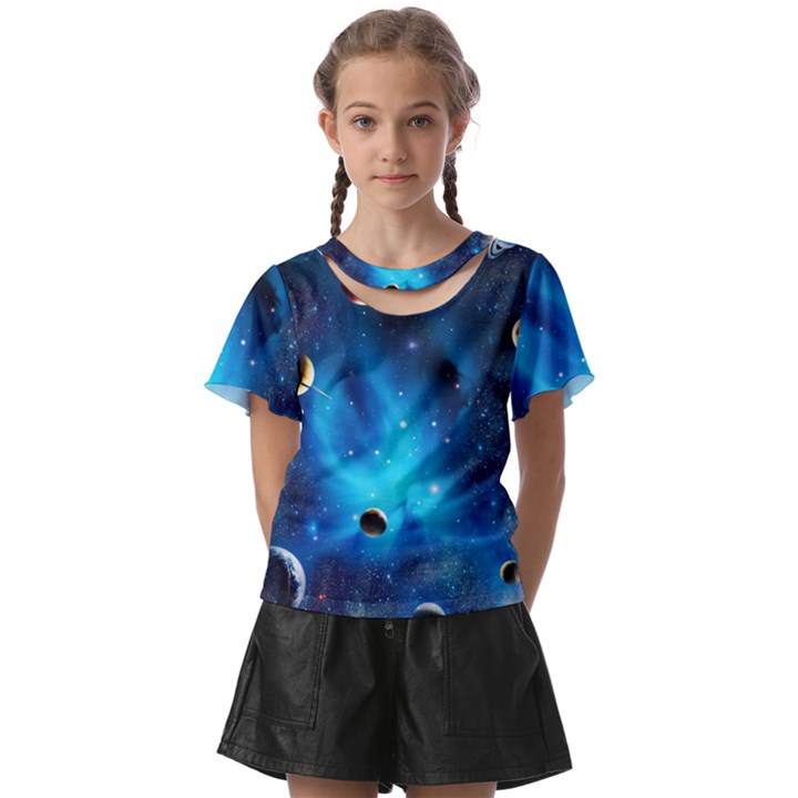 3d Universe Space Star Planet Kids  Front Cut T-Shirt