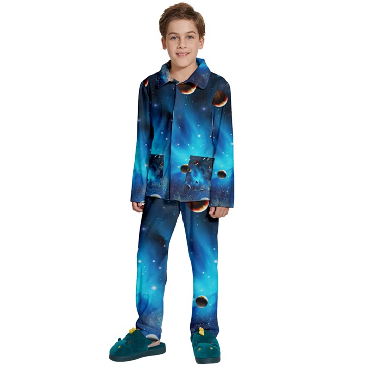 3d Universe Space Star Planet Kids  Long Sleeve Velvet Pajamas Set