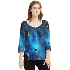 3d Universe Space Star Planet Chiffon Quarter Sleeve Blouse by Grandong