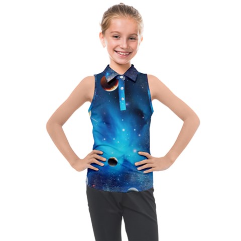 3d Universe Space Star Planet Kids  Sleeveless Polo T-shirt by Grandong