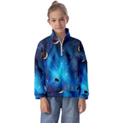 3d Universe Space Star Planet Kids  Half Zip Hoodie by Grandong