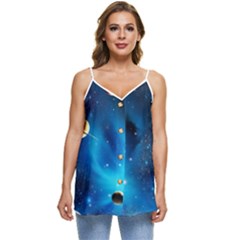 3d Universe Space Star Planet Casual Spaghetti Strap Chiffon Top by Grandong