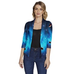 3d Universe Space Star Planet Women s Draped Front 3/4 Sleeve Shawl Collar Jacket by Grandong