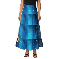 3d Universe Space Star Planet Tiered Ruffle Maxi Skirt by Grandong