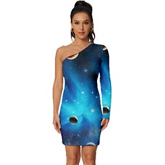 3d Universe Space Star Planet Long Sleeve One Shoulder Mini Dress by Grandong