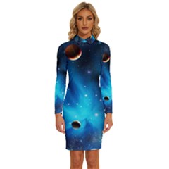 3d Universe Space Star Planet Long Sleeve Shirt Collar Bodycon Dress by Grandong