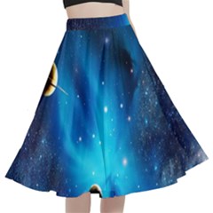 3d Universe Space Star Planet A-line Full Circle Midi Skirt With Pocket by Grandong