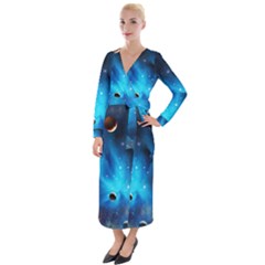 3d Universe Space Star Planet Velvet Maxi Wrap Dress by Grandong