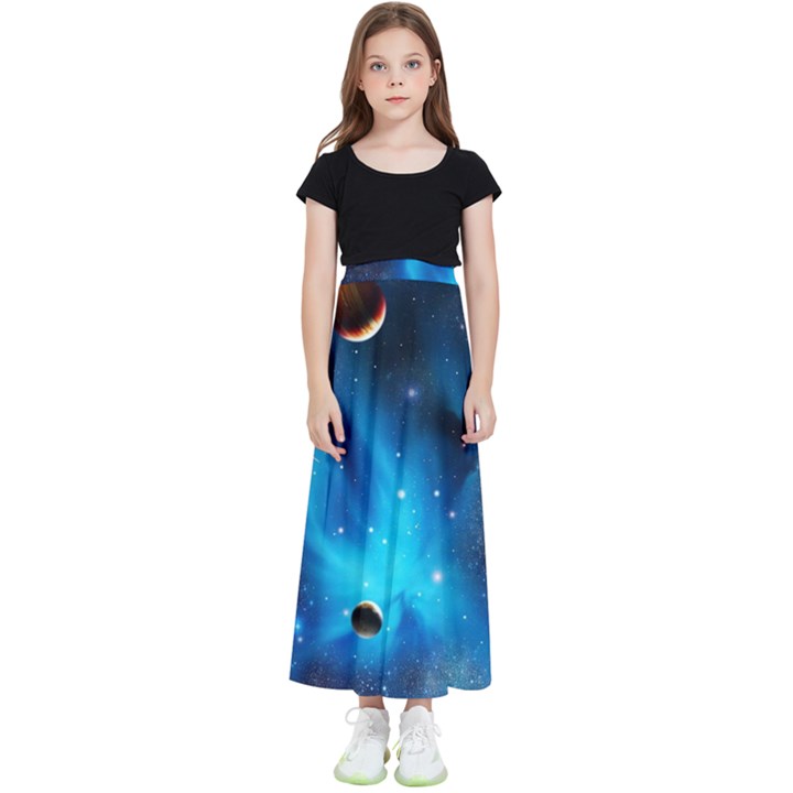 3d Universe Space Star Planet Kids  Flared Maxi Skirt