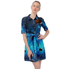 3d Universe Space Star Planet Belted Shirt Dress by Grandong