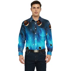 3d Universe Space Star Planet Men s Long Sleeve Pocket Shirt  by Grandong