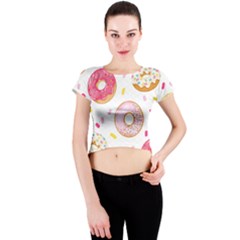 Vector Donut Seamless Pattern Crew Neck Crop Top by Grandong