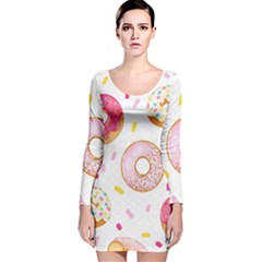 Vector Donut Seamless Pattern Long Sleeve Velvet Bodycon Dress