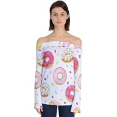 Vector Donut Seamless Pattern Off Shoulder Long Sleeve Top by Grandong