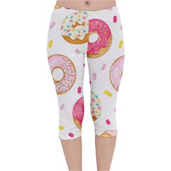 Vector Donut Seamless Pattern Velvet Capri Leggings  by Grandong