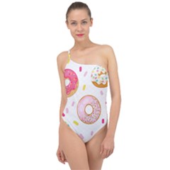 Vector Donut Seamless Pattern Classic One Shoulder Swimsuit by Grandong