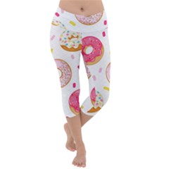 Vector Donut Seamless Pattern Lightweight Velour Capri Yoga Leggings by Grandong