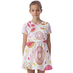 Vector Donut Seamless Pattern Kids  Short Sleeve Pinafore Style Dress by Grandong