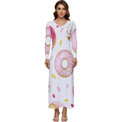 Vector Donut Seamless Pattern Long Sleeve Longline Maxi Dress by Grandong