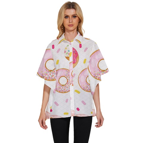 Vector Donut Seamless Pattern Women s Batwing Button Up Shirt by Grandong