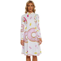 Vector Donut Seamless Pattern Long Sleeve Shirt Collar A-line Dress by Grandong