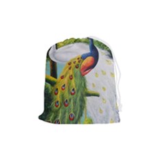 Peacock Art Drawstring Pouch (medium) by Grandong