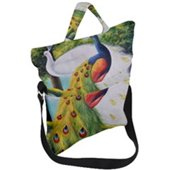 Peacock Art Fold Over Handle Tote Bag by Grandong