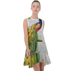 Peacock Art Frill Swing Dress by Grandong