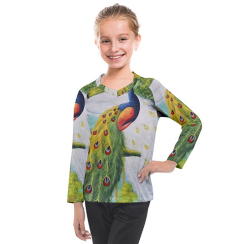 Peacock Art Kids  Long Mesh T-shirt by Grandong