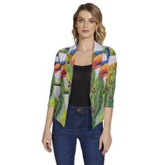 Peacock Art Women s Draped Front 3/4 Sleeve Shawl Collar Jacket by Grandong