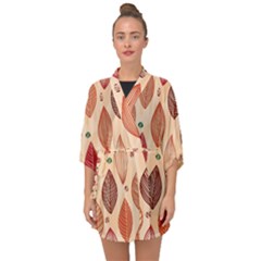 Forest Leaves Seamless Pattern With Natural Floral Half Sleeve Chiffon Kimono by Grandong