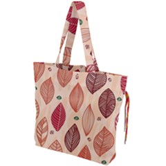 Forest Leaves Seamless Pattern With Natural Floral Drawstring Tote Bag by Grandong