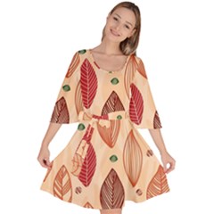 Forest Leaves Seamless Pattern With Natural Floral Velour Kimono Dress by Grandong