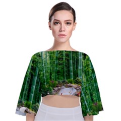 Bamboo Forest Squid Family Tie Back Butterfly Sleeve Chiffon Top by Grandong