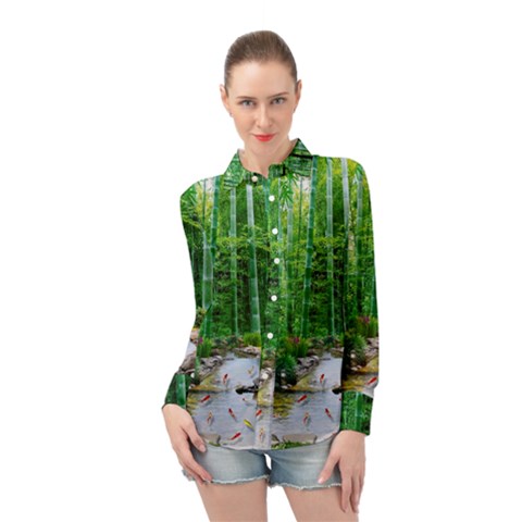 Bamboo Forest Squid Family Long Sleeve Chiffon Shirt by Grandong