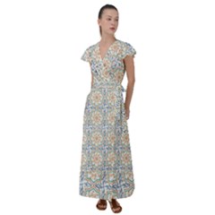 Ornaments Style Pattern Flutter Sleeve Maxi Dress by Grandong