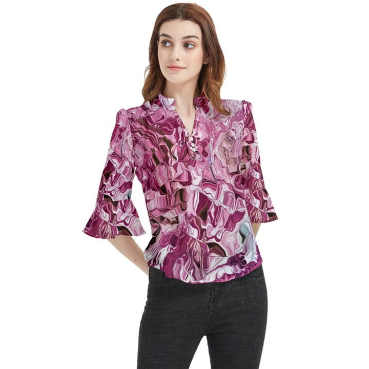 Rosa Antico Smudged Loose Horn Sleeve Chiffon Blouse