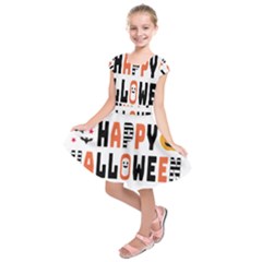 Happy Halloween Slot Text Orange Kids  Short Sleeve Dress by Sarkoni