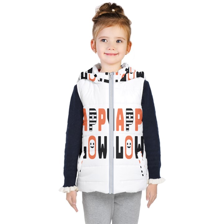 Happy Halloween Slot Text Orange Kids  Hooded Puffer Vest