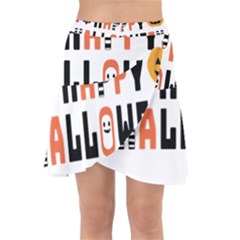 Happy Halloween Slot Text Orange Wrap Front Skirt by Sarkoni