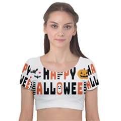 Happy Halloween Slot Text Orange Velvet Short Sleeve Crop Top  by Sarkoni