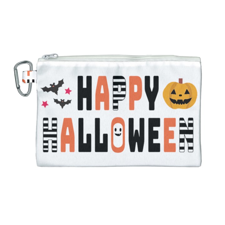 Happy Halloween Slot Text Orange Canvas Cosmetic Bag (Large)