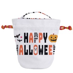 Happy Halloween Slot Text Orange Drawstring Bucket Bag by Sarkoni