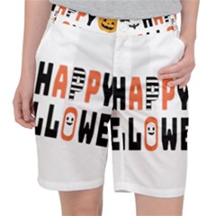 Happy Halloween Slot Text Orange Women s Pocket Shorts by Sarkoni