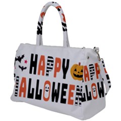 Happy Halloween Slot Text Orange Duffel Travel Bag by Sarkoni