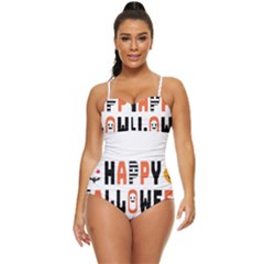 Happy Halloween Slot Text Orange Retro Full Coverage Swimsuit by Sarkoni