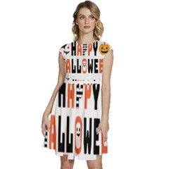 Happy Halloween Slot Text Orange Cap Sleeve High Waist Dress by Sarkoni