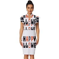 Happy Halloween Slot Text Orange Vintage Frill Sleeve V-neck Bodycon Dress by Sarkoni