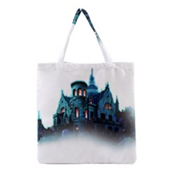 Blue Castle Halloween Horror Haunted House Grocery Tote Bag by Sarkoni